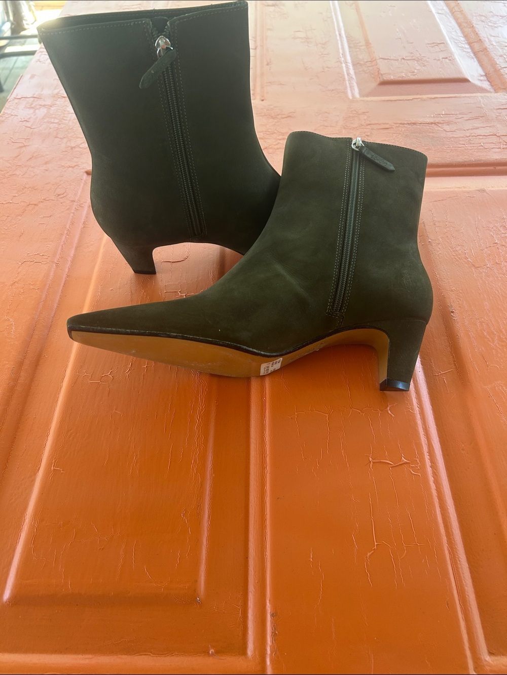 SCHUTZ Olive Green Suede Pointed Toe Ankle Booties